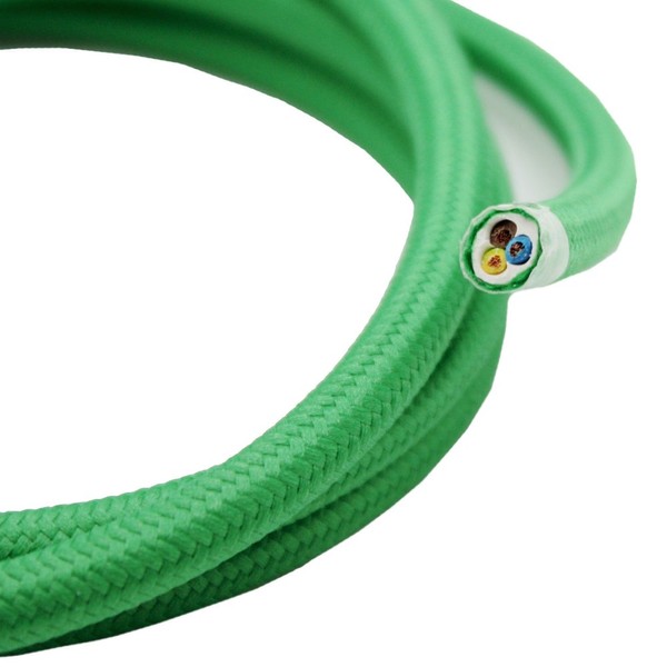 3 m Textile Cable Green Plain Colours 3 x 0.75
