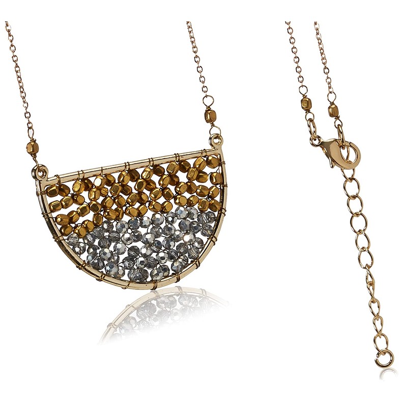 Panacea Collar con colgante de media luna transparente y plata,