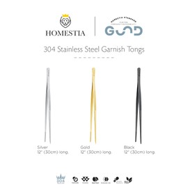 Homestia 12" Fine Long Tweezer Tongs Professional, Cocktail Garnish Tools, 304 Stainless Steel for Kitchen, Food, Cooking, Repairing, Sea food and BBQ (Silver)