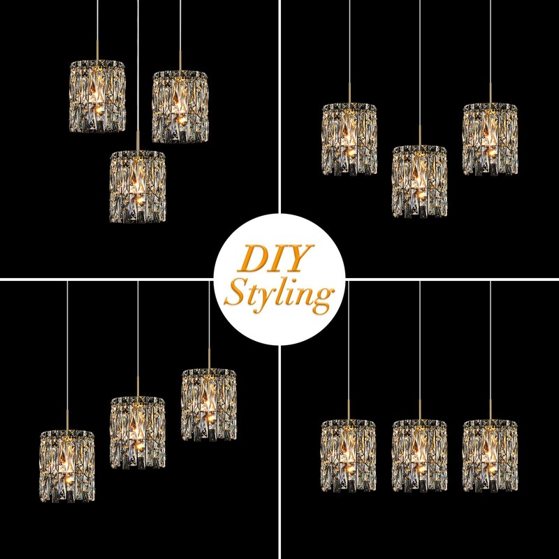 NISIDUN Modern K9 Crystal Pendant Lights Kitchen Island,1 Lighting Gold