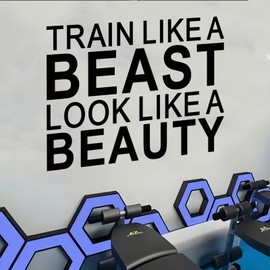 AnFigure Large Inspirational Gym Wall Stickers Motivational Quotes Sports Wall Decals Workout Fitness Art Vinyl Home Decor Train Like A Beast Look Like A Beauty 24"X20"