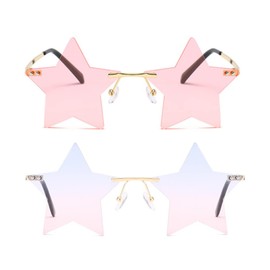 ENTHYI Rimless Star shape Sunglasses Personality Sun Glasses for women/men Party glasses personality pentagram eyewears (pink+pink blue)