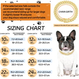 Gold Dog Chain Diamond Collar Walking Metal Chain Collar with Design Secure Buckle Pet Collar Jewelry Accessories Dog Necklace for Small Medium Large Dogs Cats (Gold,14 Inch)