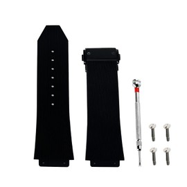 Mitekiic 25mm Rubber Watch Band Replacement Strap with Tool for Hublot Big Bang(Black Stripe-Black Buckle)