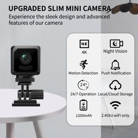 4K Mini Camera Home Security WiFi HD Wireless Camera for Home Office Small Smart House Portable Cameras Nanny Cameras with 150°Rotating Lens Battery Life Powered with Clear Night Vision Motion Sensor