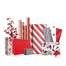 Jillson Roberts 6 Roll-Count Double-Sided Gift Wrap Available in 12 Color Combos, Red and White Stripes/Dots