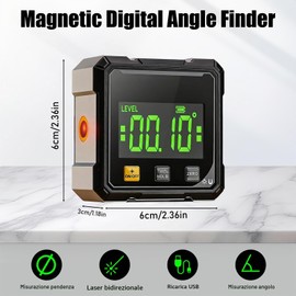 Livella Digitale: Inclinometro Digitale Ricaricabile, LCD Inclinometro Magnetico 4 Lati, Elettronico Angle Finder Con 2 Laser E Cavo Type-C per Carpenteria Muratura Edilizia Automobile