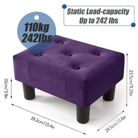 BRIAN & DANY Small Foot Stool, Velvet Foot Stools with Legs, Stable Small Footstool for Living Room, Purple