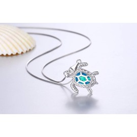 Blue Opal Sea Turtle Pendant Sea Turtle Sterling Silver Jewellery for Women Gifts, Sterling Silver, Opal