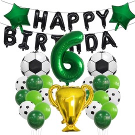 27 PCS Soccer Balloons 6th Birthday Decoration for Boys, Soccer Balloons Foil Mylar Green Soccer Sports Theme for Sports Party Supplies Soccer Birthday Party Decorations（6th）