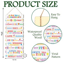 FYSUIMU Christian Ten Commandments Wall Decor Motivational Colorful Bible Verse Wooden Hanging Sign Inspirational Door Hanger Plaque Ornament for Church Sunday School Classroom Home Wall Decor