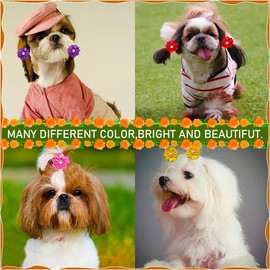 Mruq pet 80pcs Dog Flower Bows, Bulk Pet Small Dog Hair Bows with Rubber Bands, Mix Handmade Tiny Dog Hair Grooming Bows, Pearls Flowers Topknot Dog Bows for Puppy Yorkie Dog Hair Accessories