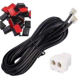 AIMIJIA Phone Cord, 6P4C Black Phone Telephone Extension Cord Cable Line Wire RJ11 6P4C Modular Plug for Landline Telephone Modem Accessory (33ft with Cable Clip Holders-Black)