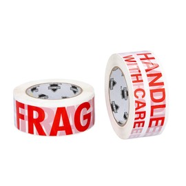 PSBM Fragile Tape, 2 Inch x 110 Yards, 72 Pack, Fragile Handle with Care Printed in Red Letters on White Tape, Great for Shipping and Packaging