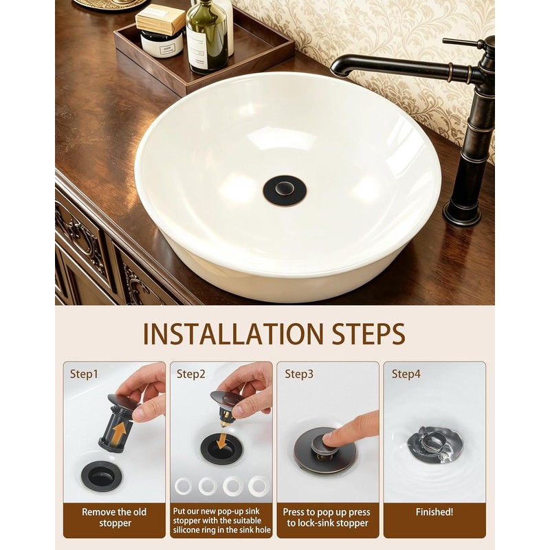 Fransiton 2 Pack Bathroom Sink Stopper, 1.1-1.77 Inch Basin Pop