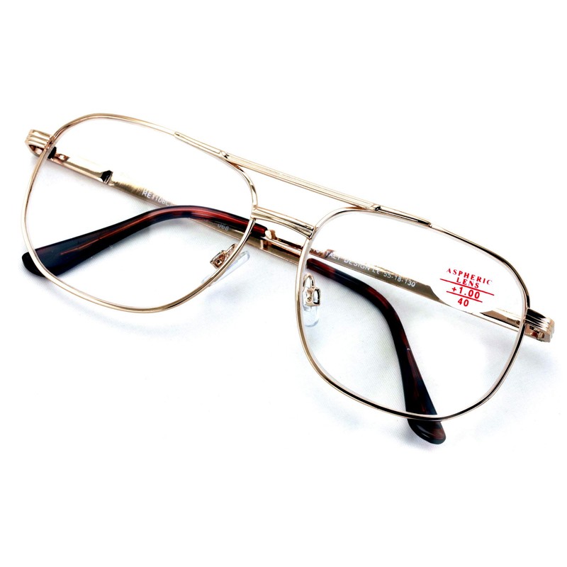 Metal Aviator Reading Glasses - Big Lens Spring Hinge Square
