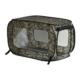 Beatrice Home Fashions Portable, Collapsible, Pop Up Kennel Travel Cat and Dog Crate, 32.5" L x 19.5" W x 19.5" H, Camo Green