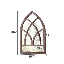 Sintosin Farmhouse Arched Window Mirror Wall Decor 16 X 24 Inch, Hanging Distressed White Rustic Cathedral Window Pane Mirror Wall Decor for Living Room, Wood Decorative Mirrors for Entryway
