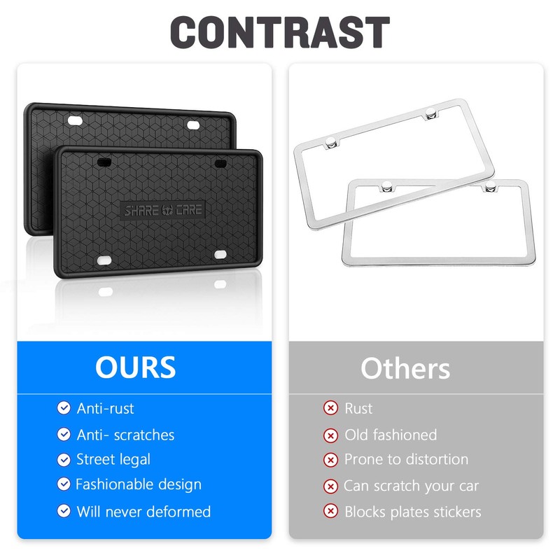 QiqaMole 1 Pack Silicone License Plate Frame, Front Back License