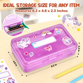 GAMENOTE Plastic Pencil Case Box with Lid Snap Closure, Large Capacity School Supplies Storage Organizer Box for Kids (Purple)
