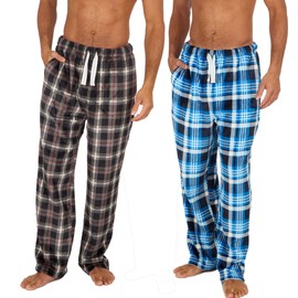 INSIGNIA 2 Pack Mens Fleece Check Pyjamas Lounge Pants Bottoms (M, SET 1)