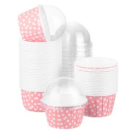 sourcing map 50 Set Cupcake Liners with Dome Lids, Muffins Liners Wrappers, Disposable Baking Cups for Wedding and Birthday Party Decoration Pink