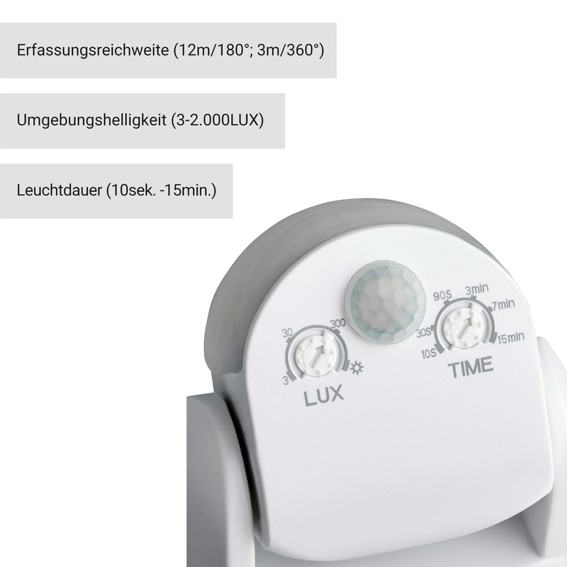 SEBSON Motion Sensor Outdoor IP65, Surface-Mounted, Wall Mounting, Programmable, Infrared