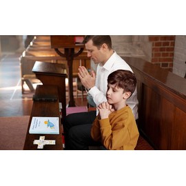 Taufkreuz Kinder-Kreuz fürs Kinderzimmer Bub betend mit Schutzengel