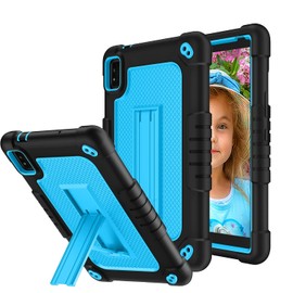 Mignova for MOXEE Tablet 2 8 inch Case Heavy Protective Shockproof for MOXEE Tablet 8" Model MT-T8B22 2022 Silicone Hard Back Shell Kids Friendly Case Built in Kickstand Shoulder Strap - Black+Blue