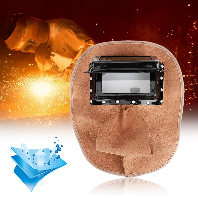 Head‑Mounted Cowhide Welding Helmet Cap Dual Lens Anti‑Spatter Heat Insulation