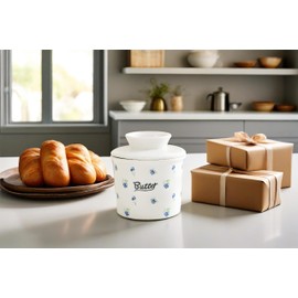 Pexguka Butter Crock with Water Line | Ceramic Butter Keeper Dish for Spreadable Butter | French Countertop Butter Dish with Lid | Fresh Butter Storage Container for Kitchen & Holiday Gifts