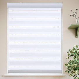 Roller Shades Zebra Blinds for Windows Cordless Day and Night Light Filtering Shades Dual Layer Roller Blinds 27" x 64" White