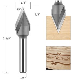 BINSTAK 45 Degree V Groove Router Bit Carbide Tipped CNC V Bit with 1/4 Shank 1/2 Inch Cutting Diameter CNC Woodworking Tools