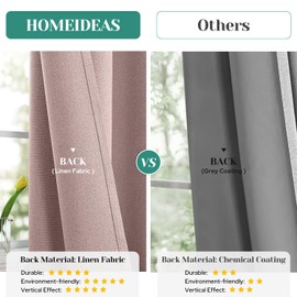 HOMEIDEAS 100% Blush Pink Linen Blackout Curtains for Bedroom, 52 X 84 Inch Room Darkening Curtains for Living, Faux Linen Thermal Insulated Full Black Out Grommet Window Curtains/Drapes