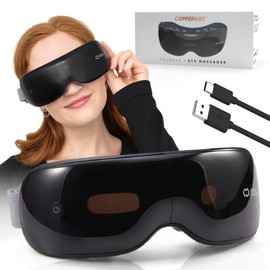 Copper Compression CopperVibe Eye Massager - Heat, Bluetooth, Transparent Visor, Timer & Adjustable Strap. Relieves Strain, Migraines, Puffiness, Dark Circles, Headaches. Self Care Gift for Men, Women