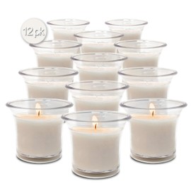 Hyoola Clear Cup Filled Votive Candles Unscented - White -12 Hour Burn Time (12-Pack), Ideal Wedding Candles, European Made