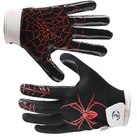 GOWISDOM Youth Football Gloves, Sports Kids Football Receiver Gloves,Youth Silicone Grip Football Gloves Training with Super Stick, Red Spider, XS/S(5.5-6 inch)