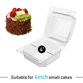 AHKUNMT Cake Slice Containers,100PC Square Plastic Hinged Food Container Individual Clamshell Food Containers Disposable Plastic To Go Containers Takeout Tray for Salads