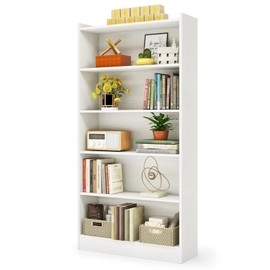 LITTLE TREE 72 Inch Tall Bookcase, Freestanding 6-Tier Library Bookshelf with Closed Shelves, Large Open Bookcases Organizer Wooden Display Shelving Unit for Bedroom Living Room Office, White