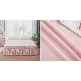 apott Bed Skirt Wrap Around Bedskirt Dust Ruffle 14 Inch Drop with Three Sided Coverage for Queen Size Bed, Nordic Pink(59.06x78.74)