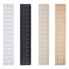 DoHope Longline Bra Back Corset Extenders for Bustiers Shapewear Waist Cincher, 15 Hooks (4pcs Black, White, Light Beige&dark Beige), Large