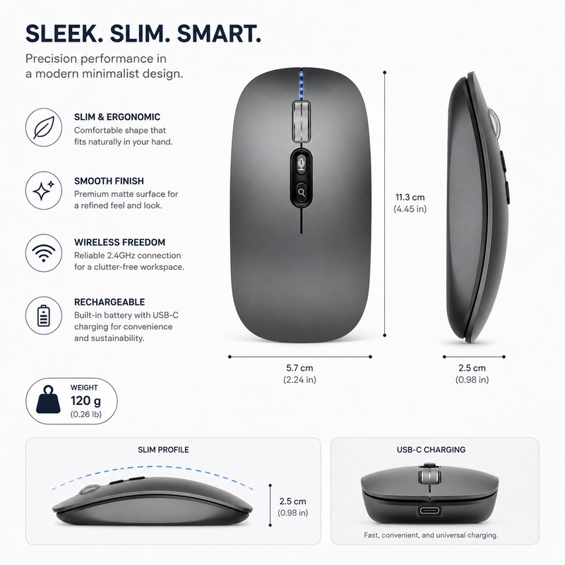 AI Voice Typing Wireless Mouse – Multi-Mode Silent Mouse with