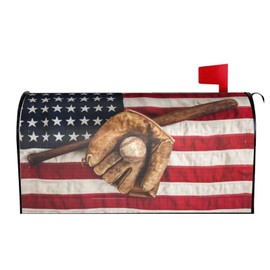 Perinsto Vintage Baseball Ball Bat Glove On American Flag Mailbox Covers Magnetic Waterproof Mail Cover Letter Post Box Wraps for Home Garden Yard Decor, 21x18 in