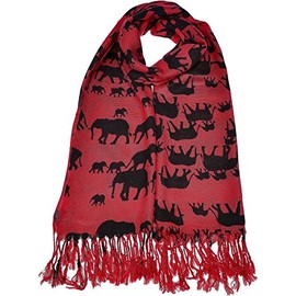 Hand By Hand™ Women's Animal Pashmina Scarf Wrap Elephant Shawl Wrap [Red](One Size)