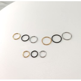 4 anillos de nariz de acero quirúrgico de 16 G, 18 G, 20 g, con bisagras, anillo de tabique, aro de cartílago, oro, plata, oro rosa, negro, 6 mm, 7 mm, 8 mm, 9 mm, 10 mm, 12 mm, joyería hipoalergénica