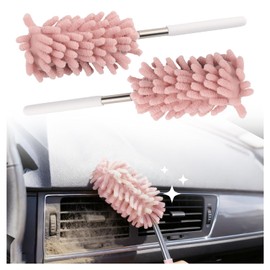 2PCS Car Duster Interior with Bendable Head & Retractable Extension Pole,Pink Microfiber Duster for Car Interior Detailing Cleaning,Universal Cars Interiors Dusters Cars Tools