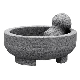 Large Mortar and Pestle - 4 Cup Unpolished Granite Bowl Molcajete Mexican Mortar Handmade Stone Grinder for Guacamole Pastes Pestos in Family Day, Mortar and Pestle, Gray, 8 Inches