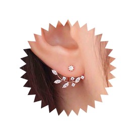 Yienate Ashion Rose Gold Earrings Stud Earrings Rhinestone Leaf Earrings Drop Zircon Leaf Back Hanging Earrings for Women and Girls, Rose Gold