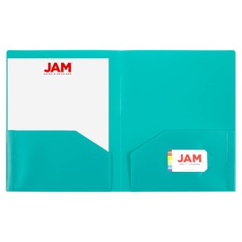 JAM Paper® Heavy Duty Plastic 2-Pocket Folders - Teal Blue - 6 folders per Pack