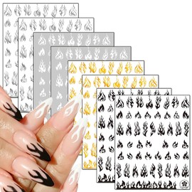 8 Sheets Flame Nail Art Stickers Decals 3D Self-Adhesive Nail Art Design Fire Nail Sticker Decor White Black Silver Gold Flame Nail Art Supplies for Women Girls Manicure Tips Acrylic Nails Stickers
